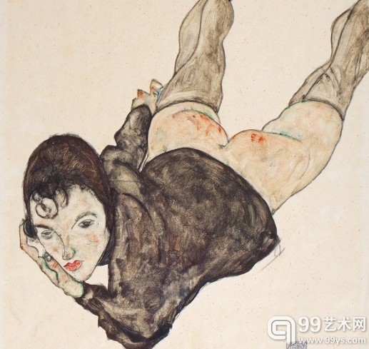  埃贡·席勒（EgonSchiele）1916年水彩作品《斜躺的女人》，今年8月在网上拍卖中以180万欧元成交