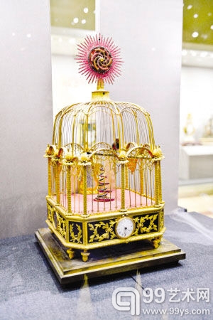 铜镀金鸟笼钟