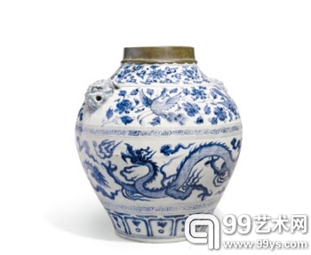 元青花龙凤纹双铺首耳罐