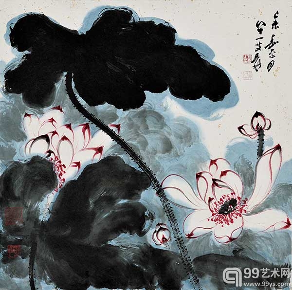 张大千  精品 《红荷》 68cm x 67cm