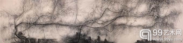 曾小俊《罗马朱丽叶别墅古藤》，2011年至2012年作，设色纸本，212 x 892公分