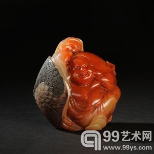 陈益晶刻善伯洞石弥勒摆件  第18届海峡艺术品交流会