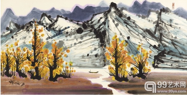 席德进  《火炎山景》  1979  彩墨 纸本  87x138cm  预估价：150万至260万台币