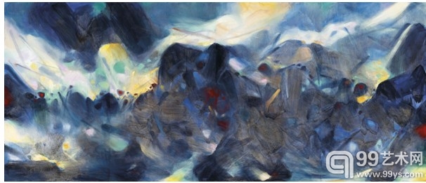 朱德群 《意志坚强》（四联幅） 2004-2005 油彩 画布 195x456cm 预估价：6800万至8800万台币