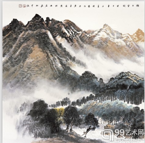 朝日云开68x68cm,中国画，2013年，许钦松