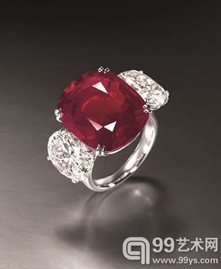 20.09 克拉枕形天然莫桑比克无经处理“鸽血红”红宝石钻石戒指