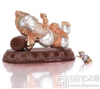 南洋珍珠及各色宝石钻石“象神佛”摆件