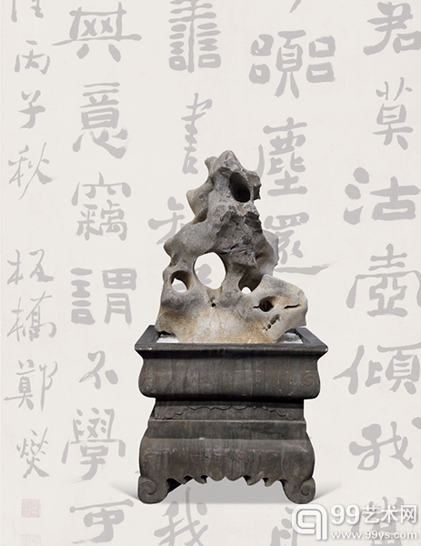 明 青石盆太湖石山子 通高133cm