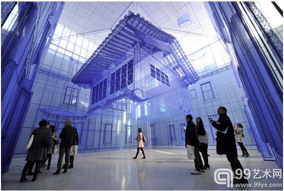 Visitors look at a site-specific art project called "Home within Home" by artist Suh Do-Ho 