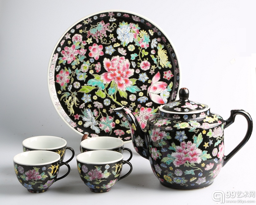60—80年代 料地万花六头大茶具