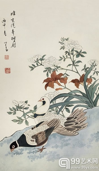 溥儒（1896-1963） 双鸽  