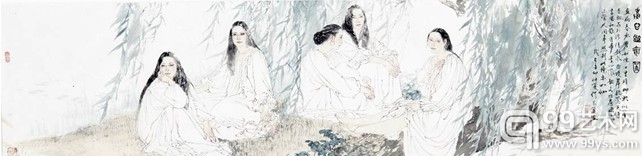 何家英 空谷幽兰图 35x138cm 设色纸本 镜框