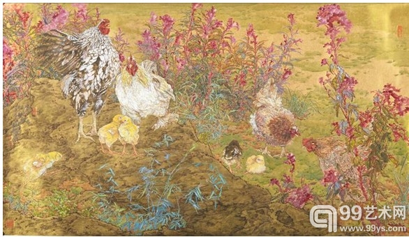 李蒸蒸 久吉图 80x140cm 设色金笺 镜片