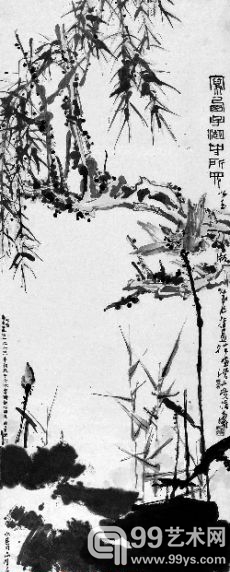 《西子湖中所见》 设色纸本 潘天寿 171cm×65cm