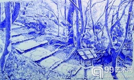 90后画家用圆珠笔作画 “蓝调”惊艳网友