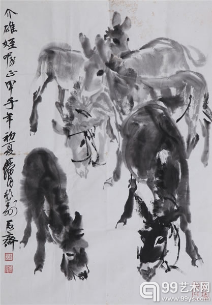 黄胄  五驴图  水墨纸本 63.5×44.5cm  镜心