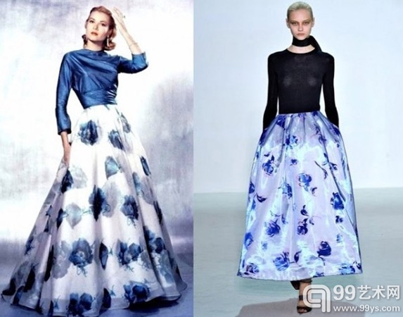 左：Grace Kelly 1957身穿的印花裙 右：Christian Dior 2013春夏系列