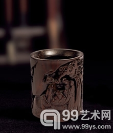 竹雕竹林七贤纹三足笔筒
