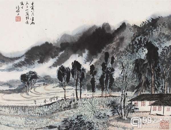 《天目山麓对景写生图》