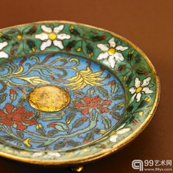 明万历, 铜胎掐丝珐琅花卉纹烛盘, D18cm