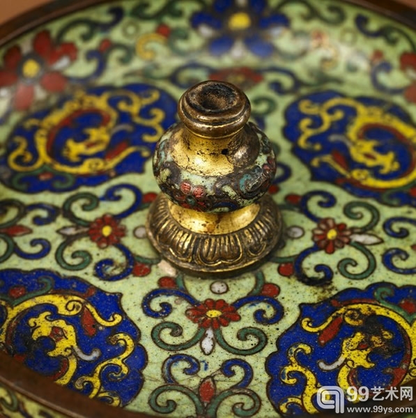 明, 铜胎掐丝珐琅古七宝香插局部, H4cm