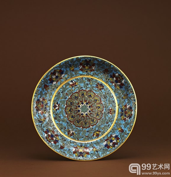 明景泰, 铜胎掐丝珐琅缠枝莲纹盘, D19cm