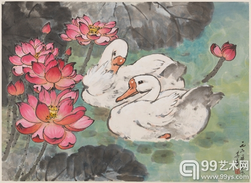 荷塘双鹅 54×75cm