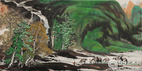 茶马古道 68.5 x 137cm 设色纸本.