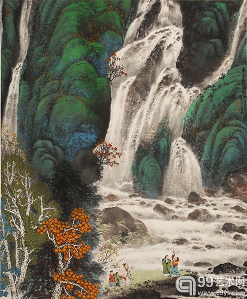 春泉听风图 84 x 69cm 设色纸本.