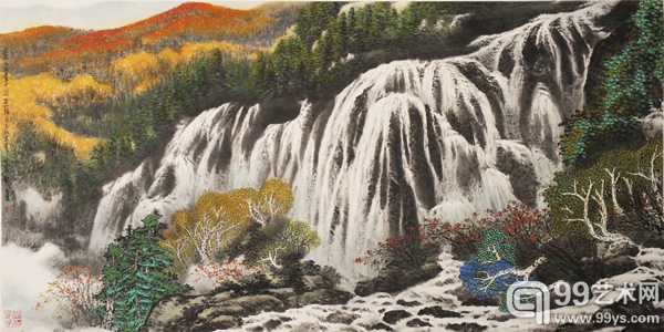 登山人在画中游 69 x 137.5cm 设色纸本.