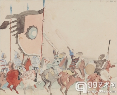 莫高窟156洞壁画临摹（水彩） 1943年 吴作人 中国美术馆藏