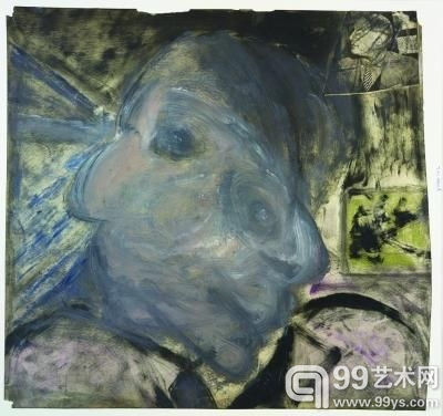 《双重脸面的毕加索》，照相纸上油彩、色粉及铅笔。