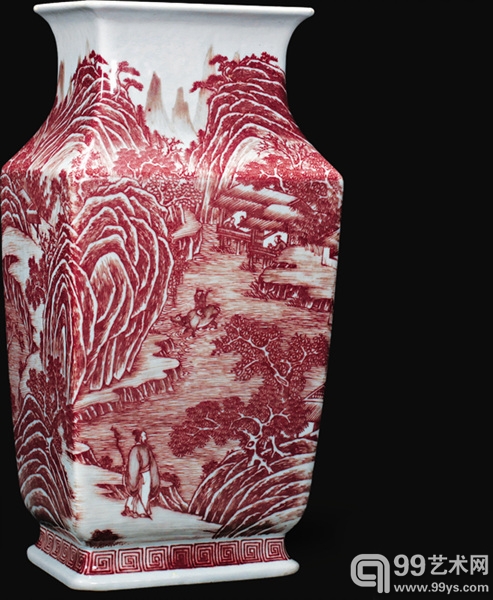 明万历 青花五彩龙凤瓜果纹盘 尺寸：径22cm