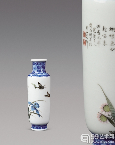 民国　刘雨岑　兰花蝴蝶纹瓶  H：19 cm 