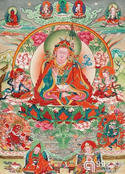 莲师八相之主尊莲花大师　布本设色唐卡　　65.5×47cm