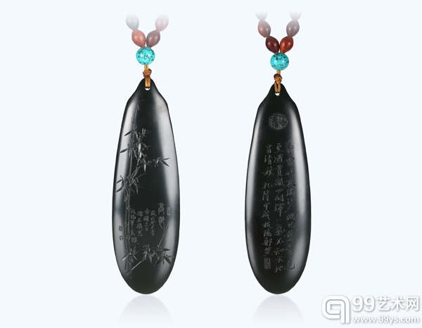 和田玉籽料高节佩，苏州玉雕名家庞然作品，书画相携