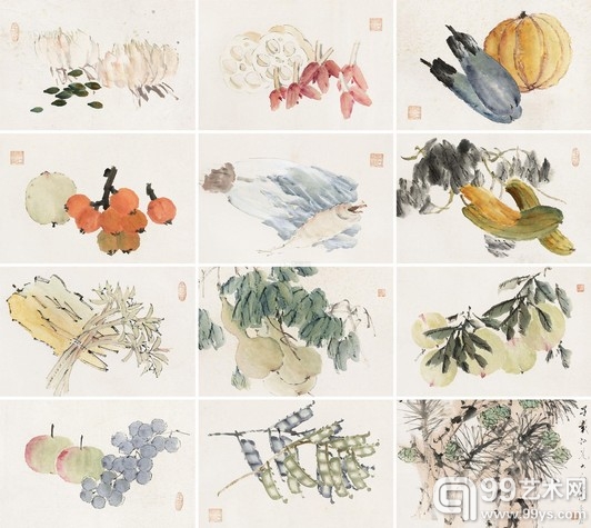 虚谷 花卉蔬果册 （十二帧）