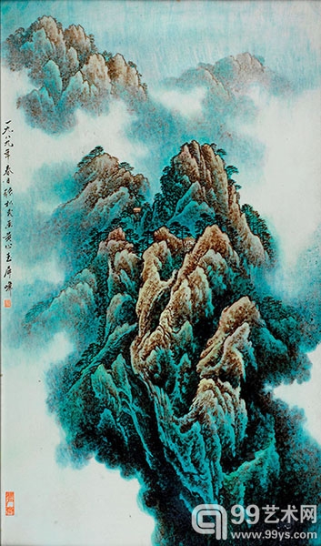 张松茂 粉彩“黄山玉屏峰”瓷板  75.0×44.5cm