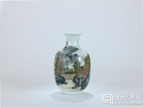 李小骢 粉彩“居静问语”瓷瓶 高 31.0cm