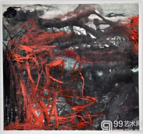 鱼鸟抢听静水声+47X50cm+1991年 