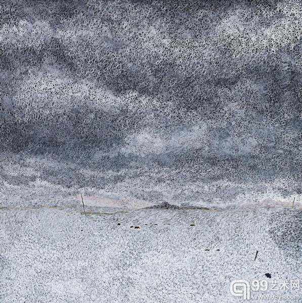 章红兵《高原雪》之四 2012年 材料 纸上色彩 40x40cm     