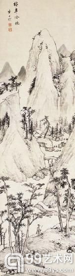 2013西泠秋拍 查士标 林皋吟眺图 水墨纸本 立轴 177×49cm