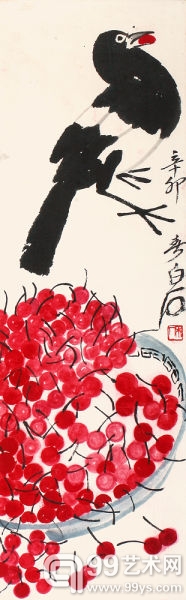 齐白石 喜气洋洋 纸本设色 镜心 60×19cm