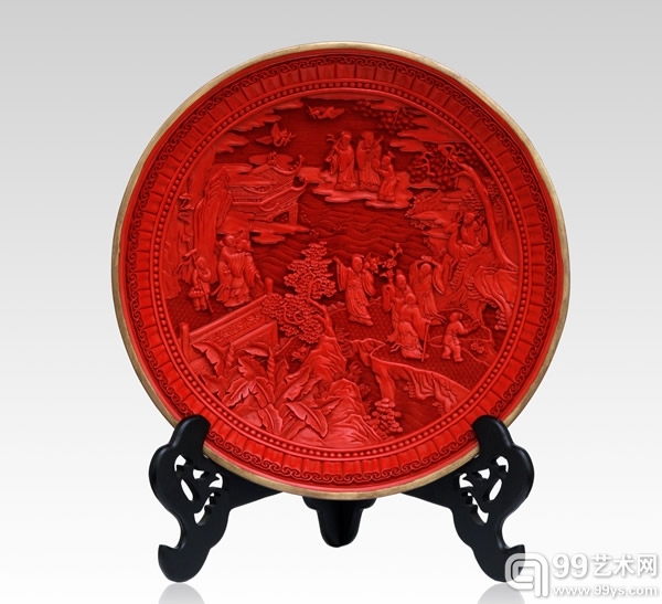 雕漆群仙祝寿大盘   直径37cm