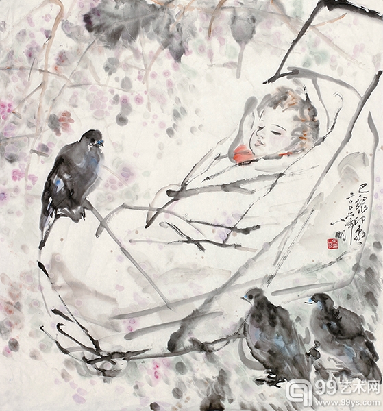 吴山明  巴黎印象  纸本设色 镜心  96×90cm 
