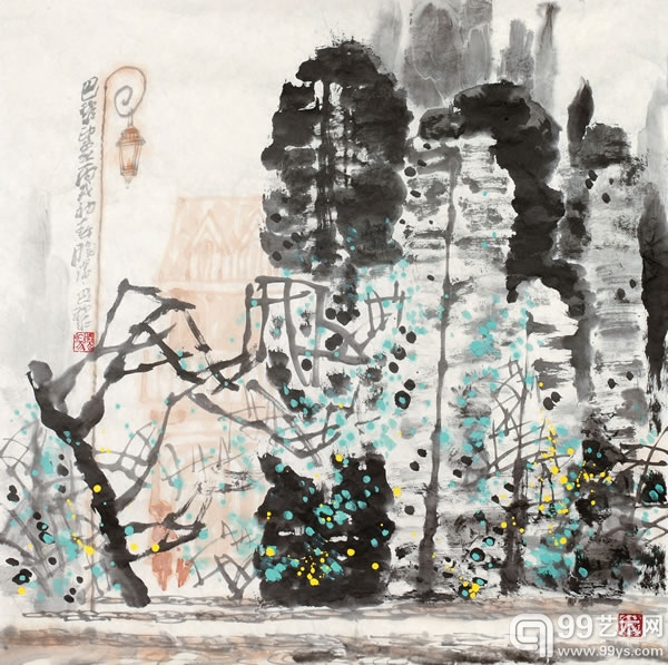 杨晓阳  巴黎印象  纸本设色 镜心   68×68cm