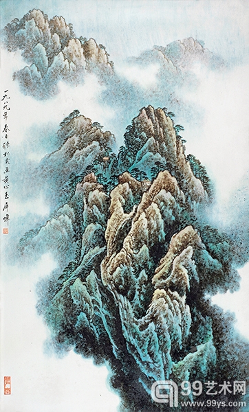 张松茂 粉彩“黄山玉屏峰”瓷板 75.0×44.5cm