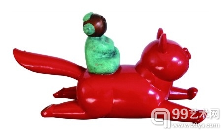 蒋朔 《中国红猫》 手工铜敲制 65厘米×105厘米×35厘米 2013年