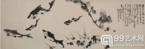 李苦禅，游鱼图