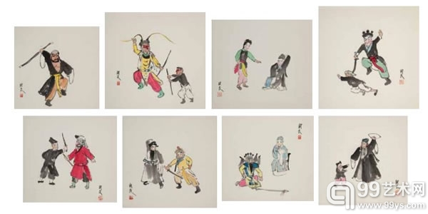 关良，人物册页